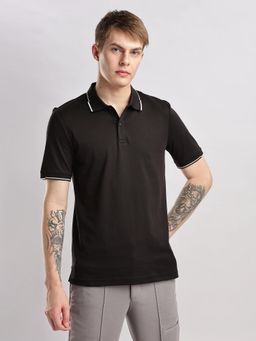 Calvin Klein - Solid Slim Fit Black Cotton Polo T-shirt