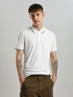 Calvin Klein - White Solid Slim Fit Cotton Polo T-shirt
