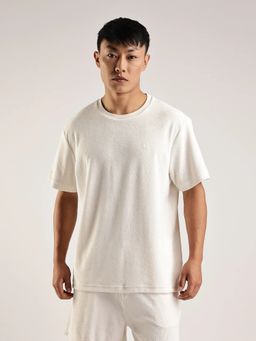 Calvin Klein - Off White Textured Relaxed Fit Cotton T-shirt
