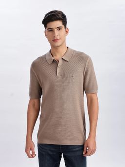 Calvin Klein - Beige Textured Pure Cotton Regular Polo T-shirt