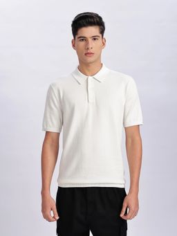 Calvin Klein - Off White Solid Pure Cotton Regular Fit Polo T-shirt