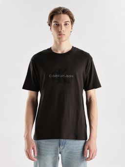 Calvin Klein - Embroidered Logo Regular Fit Black Cotton T-shirt