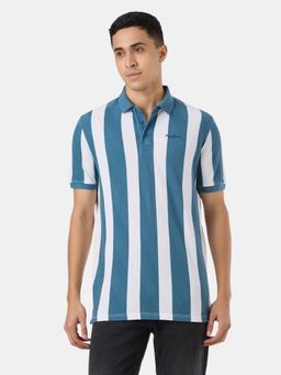 Pepe Jeans - Teal Striped Half Sleeves Men Polo T-Shirt