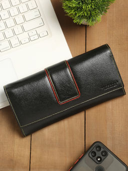 Teakwood - Women Black Solid Two Fold Leather Wallet