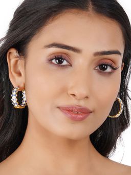 Voylla - Fashion Trendy Hoops Zigzag Designed Gold Plated Blue & White Brass Earrings