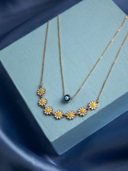 PRITA - Daisy Evil Eye Dual Layered Gold Plated Necklace