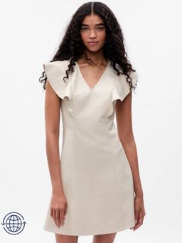 GAP - Women's Slim V-Neck Butterfly Sleeve A-Line Dress - Beige