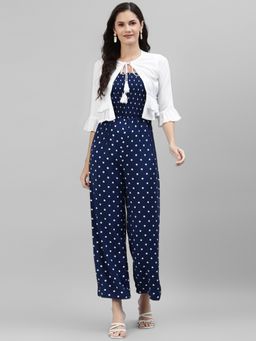 Deebaco - Navy Blue and White Polka Dot Jumpsuit with Shrug