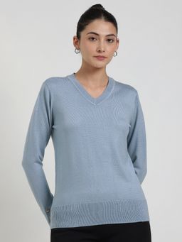 FableStreet - LivSoft V-Neck Sweater - Light Blue