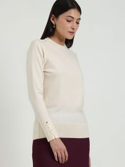 FableStreet - LivSoft Round Neck Sweater -Off White