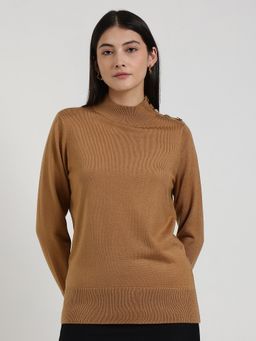 FableStreet - LivSoft High Neck Sweater - Brown