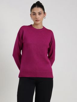 FableStreet - LivSoft Round Neck Sweater - Fuchsia