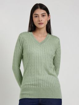 FableStreet - LivSoft V-Neck Sweater - Green