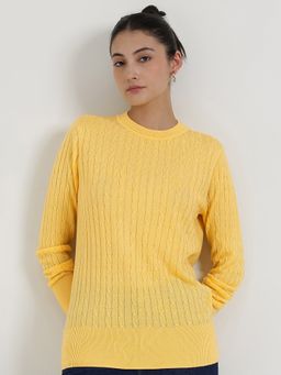 FableStreet - LivSoft Round Neck Sweater - Yellow