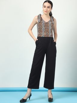 RIGO - Women’s Black Animal Printed Jersey Jumpsuit