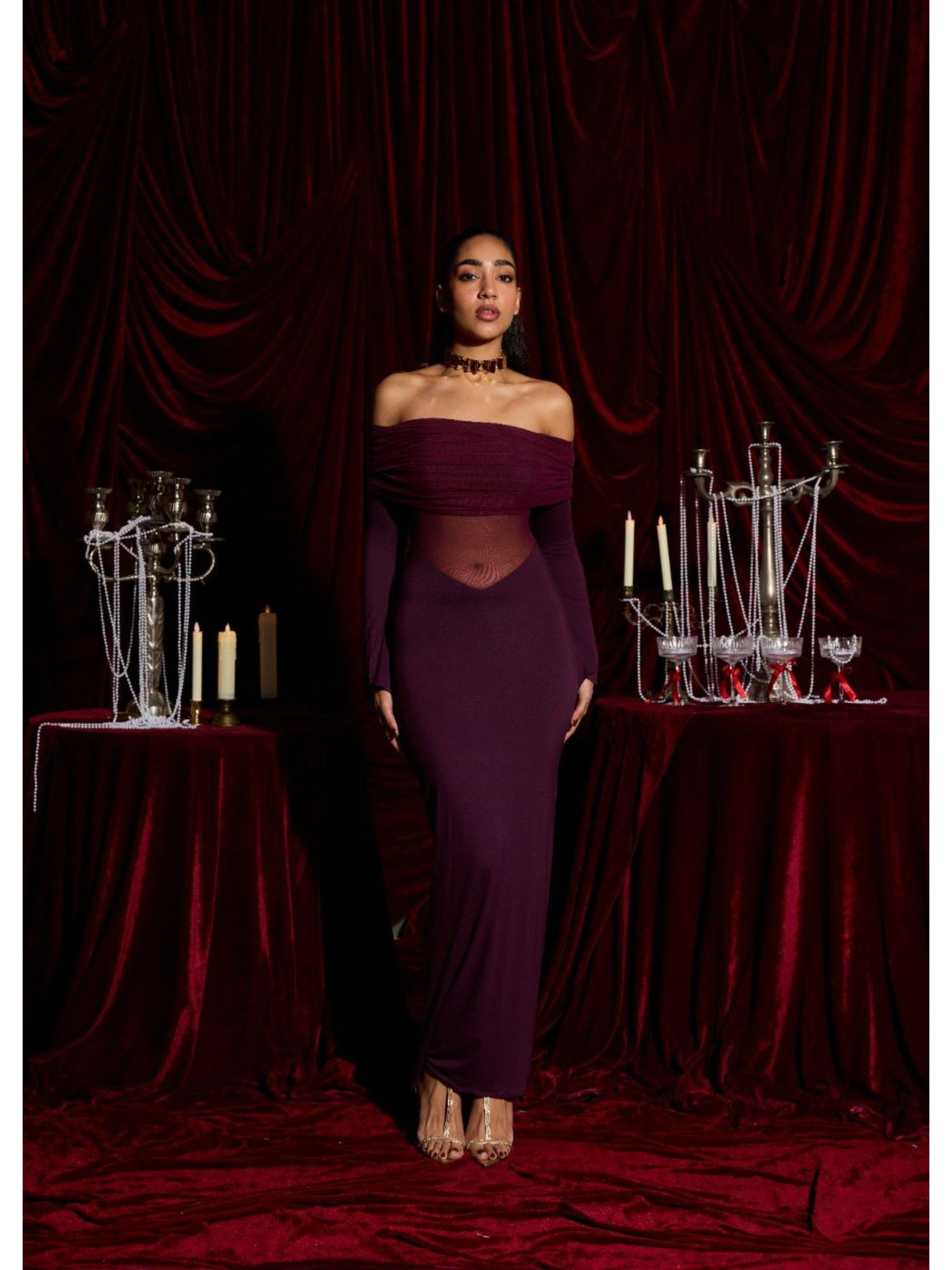lea clothing Bordeaux Illusion Modal Sculpting Gown-picture-1