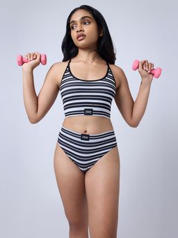 FEIER - Black Ribbed Stripe Sports Bra