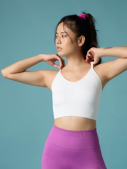 FEIER - White Flexrib V Longline Sports Bra