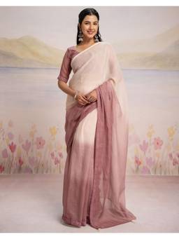 Nyri - Rose Pink Ombre Lace Tassel Linen Ready To Wear Saree