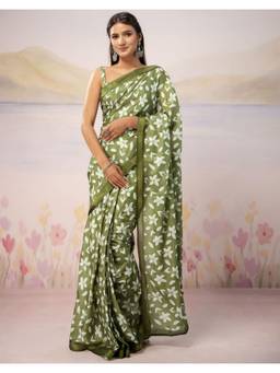 Nyri - Green Printed Silk Ready To Wear Saree