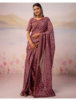 Nyri - Mauve Printed Silk Ready To Wear Saree