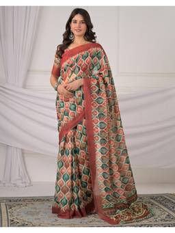 Nyri - Multi-Color Printed Linen Ready To Wear Saree