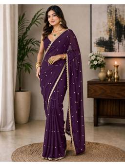 Nyri - Purple Embroidery Silk Ready To Wear Saree