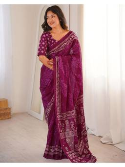 Nyri - Pink Printed Cotton Ready To Wear Saree
