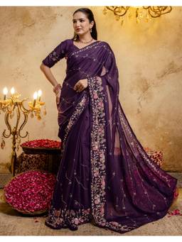 Nyri - Purple Sequins Embroidery Georgette Ready To Wear Saree