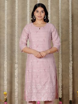 ARAMYA - Pink Chanderi Panelled Floral Print Kurta