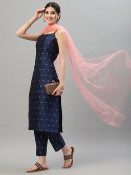 Stylum - Womens Self Designed Poly Silk Kurta Pant Dupatta (Set of 3)