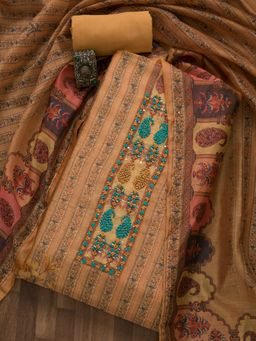 Koskii - Mustard Printed Art Silk Unstitched Salwar Suit