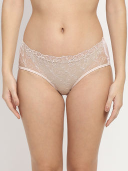 AOBA - Women Nude-Coloured Self-Design Lace Hipster Briefs
