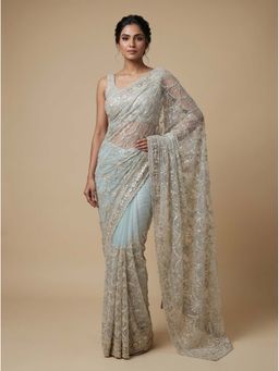 Dress & Dazzle - Light Blue Pearl Saree with Unstitched Blouse