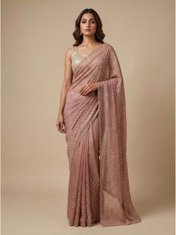 Dress & Dazzle - Blush Pink Saree with Unstitched Blouse