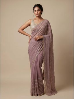 Dress & Dazzle - Lavender Shimmer Saree with Unstitched Blouse