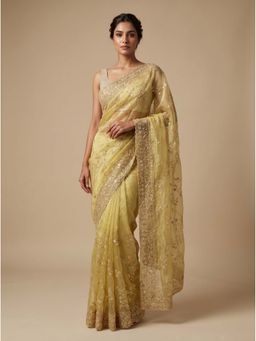 Dress & Dazzle - Lime Yellow Saree with Unstitched Blouse