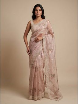 Dress & Dazzle - Pink Organza Saree with Unstitched Blouse