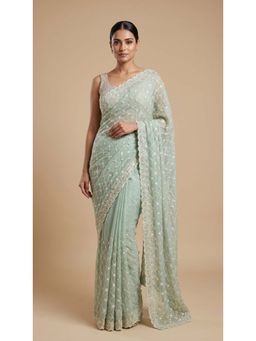 Dress & Dazzle - Sky Blue Pearl Saree with Unstitched Blouse