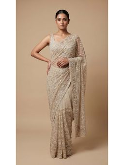 Dress & Dazzle - Ivory Pearl Saree with Unstitched Blouse