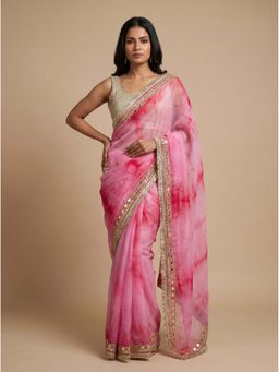 Dress & Dazzle - Ombre Pink Saree with Unstitched Blouse