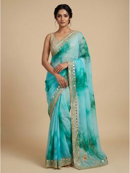 Dress & Dazzle - Ombre Blue Saree with Unstitched Blouse