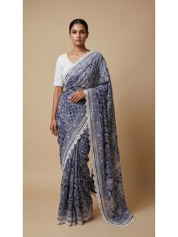 Dress & Dazzle - Blue Chikankari Saree with Unstitched Blouse