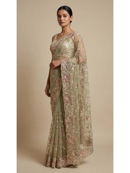 Dress & Dazzle - Mint Green Saree with Unstitched Blouse