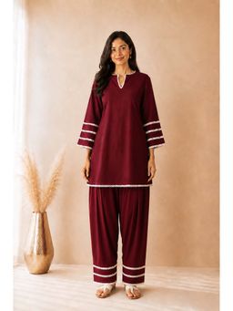 DEASHA INDIA - Avyara Maroon Cotton Kurti with Salwar Pant