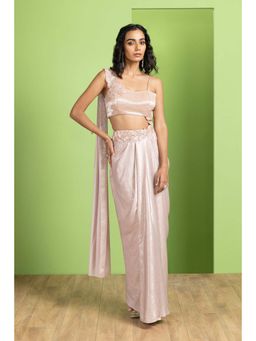 BAHAARA BY DIVYA NARULA - Rose Pink Draped Saree and Blouse Set