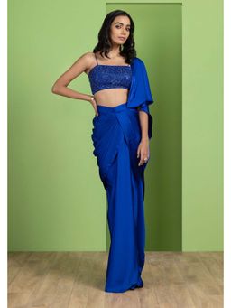 BAHAARA BY DIVYA NARULA - Electric Blue Draped Saree and Blouse Set