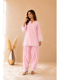 DEASHA INDIA - Fida Pink Cotton Detailed Kurti with Salwar Pant