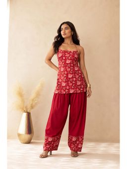 DEASHA INDIA - Ifra Cotton Printed Red Kurti with Salwar Pant