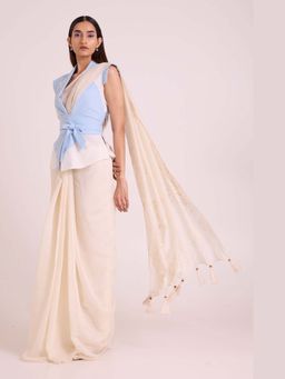 MADDER MUCH - Beige Wrapped Vest and Embroidered Saree
